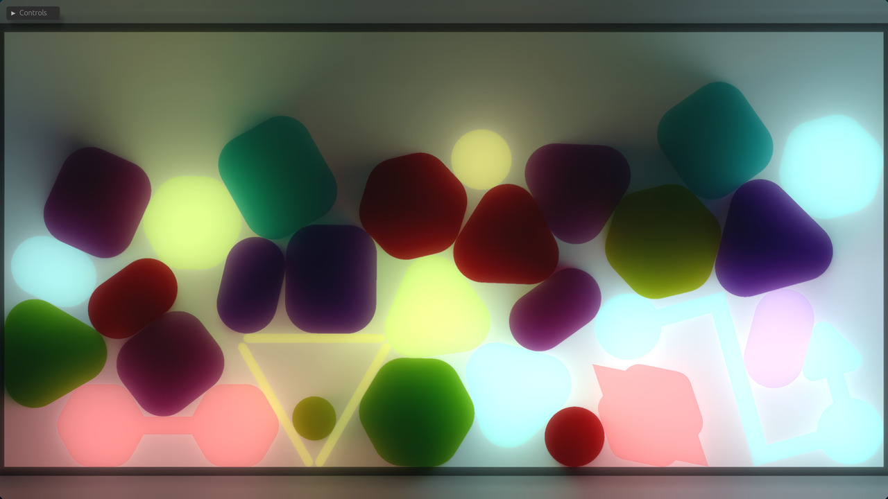 A stack of rounded shapes in a physics engine test scene.