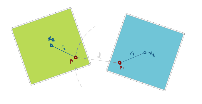 Two boxes attached with a distance constraint