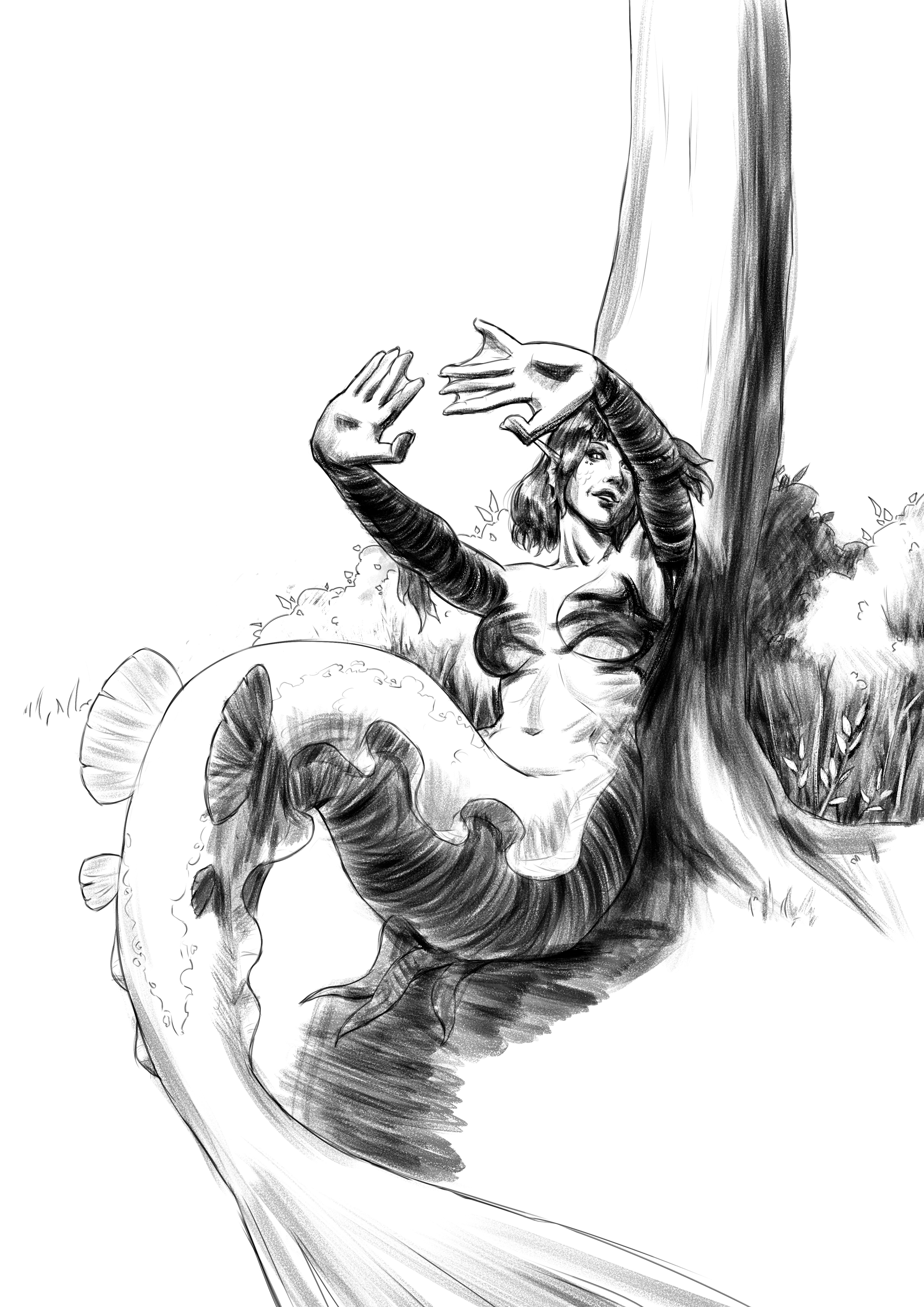 The previous image with the color painting parts removed, leaving only black and white ink.