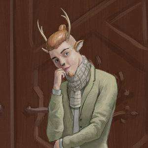 A young faun man with a goatee and sidecut, wearing a tweed jacket.