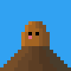 Low-resolution pixel art of a mole peeking out of the ground.